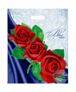 Пакет с прорубной ручкой  ПВД 38*47/60 мкм Blue rose  1/50/1000
